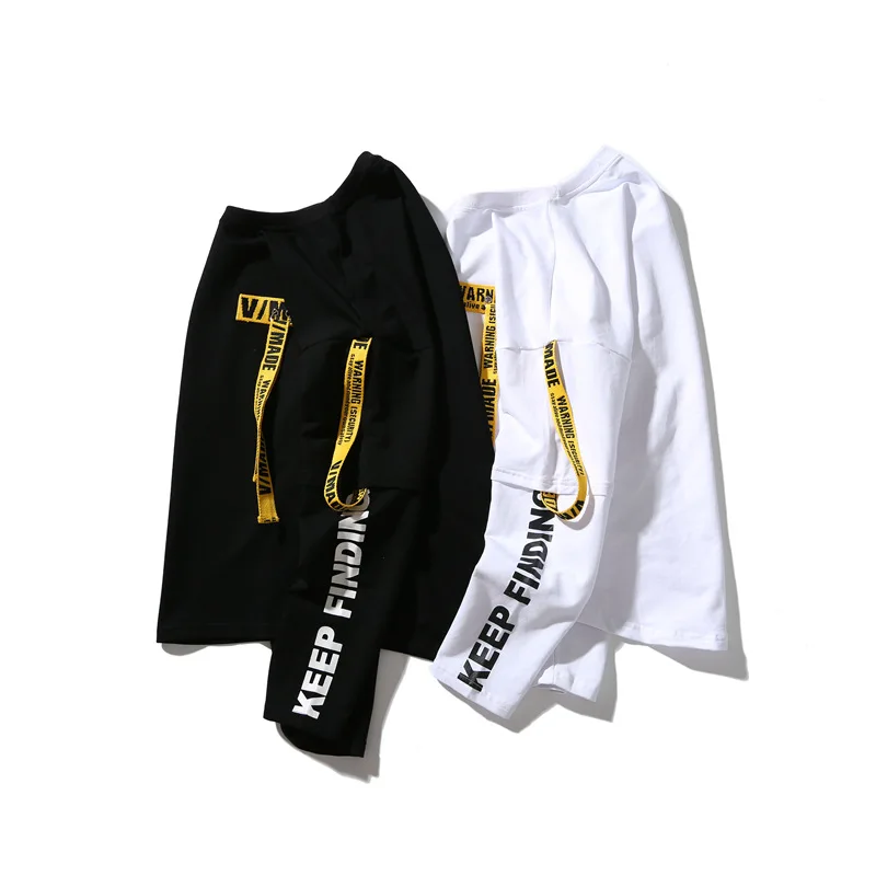 

Yellow And Red Ribbons Tag Hoodies Sweatshirts White For Men Letter Off Male Black Casual Hip Hop Sport Boy Men's Top Pullover