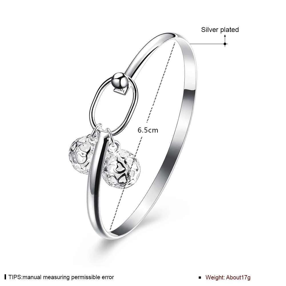 

Fashion Charm Bangle Bracelet with Carved Heart Balls Silver Plated for Women Bridesmaid Party Gift Luxury Jewelry LKNSPCB174