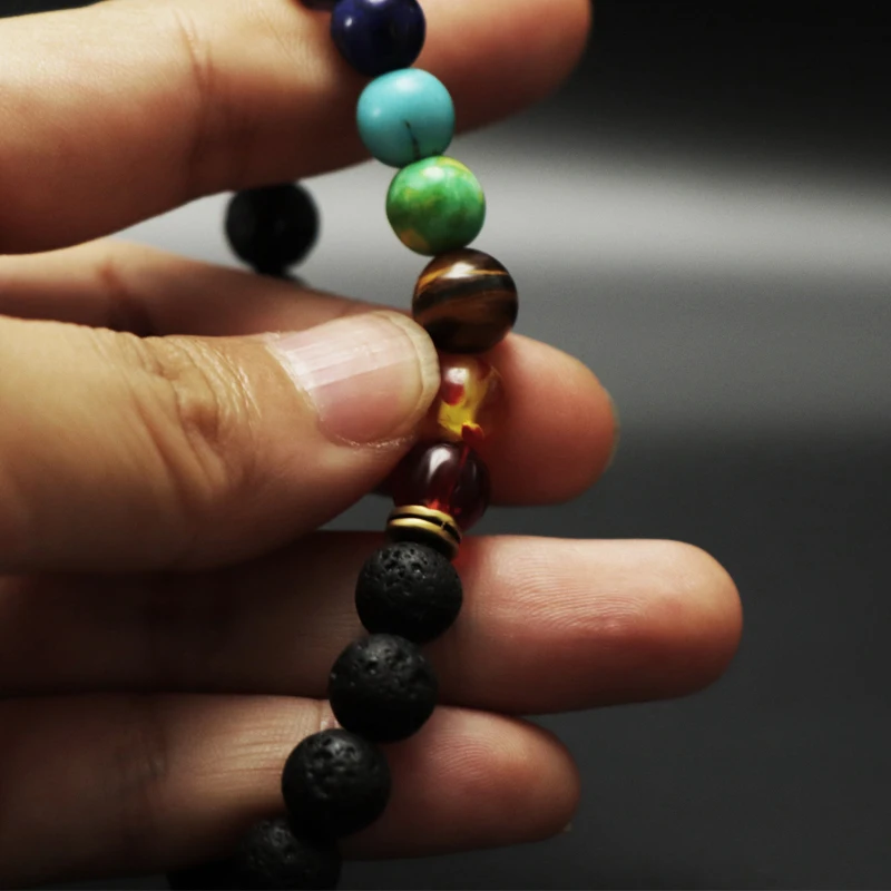Черный Лава Рок 8 мм бусины 7 Чакра исцеляющий баланс браслет для мужчин и женщин