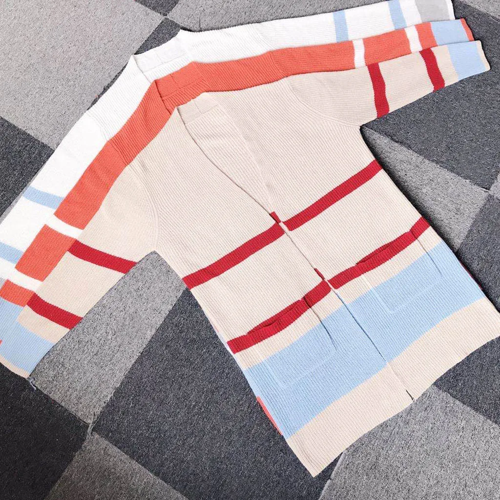 

Causal Women's Cardigan Sweater Autumn Winter Warm Open Front Sweater With Pockets Fashion Loose Long Sleeve Sweaters For Women