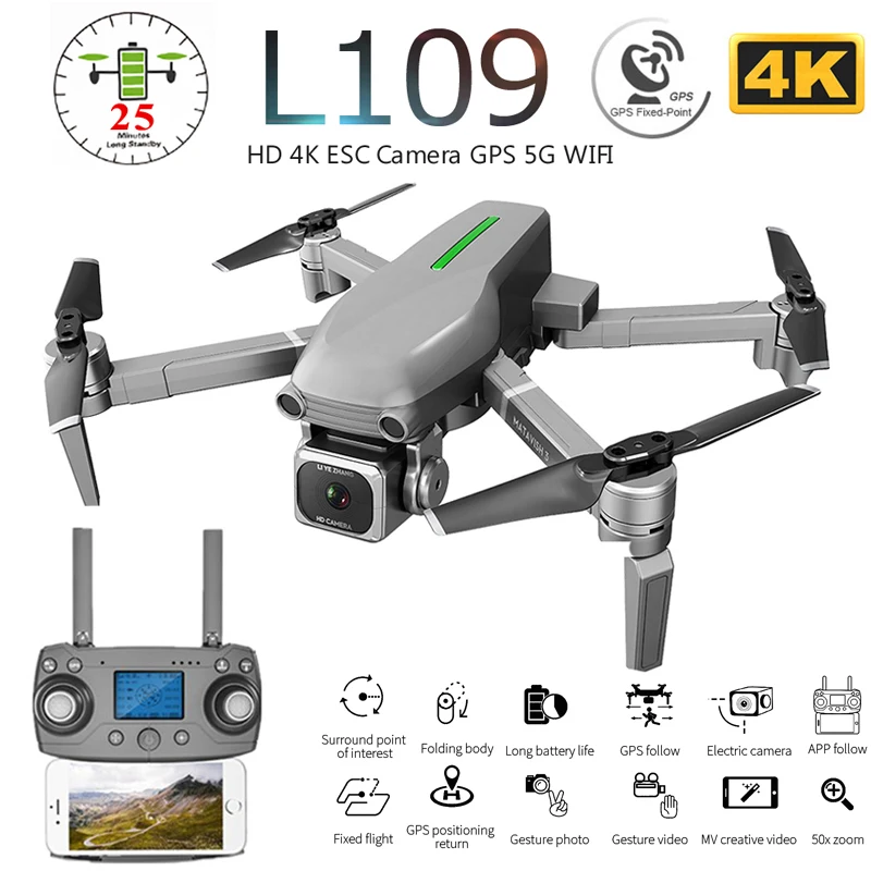 

L109 L109-Pro GPS Профессиональный Дрон с HD 4K ESC камера 5G WiFi FPV оптический поток бесщеточный двигатель Радиоуправляемый квадрокоптер Вертолет игрушка