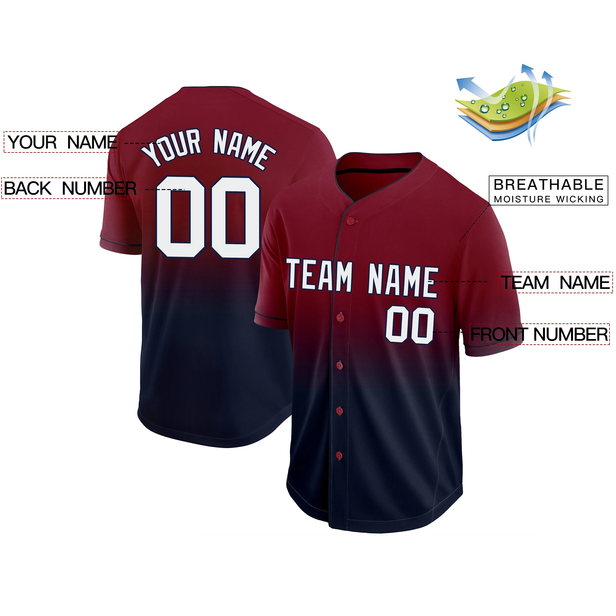 Custom Baseball Jersey Design Sewing Team/Player Name Number Add Logo Gradient Color Softball Training Shirts Button For Men/Kid