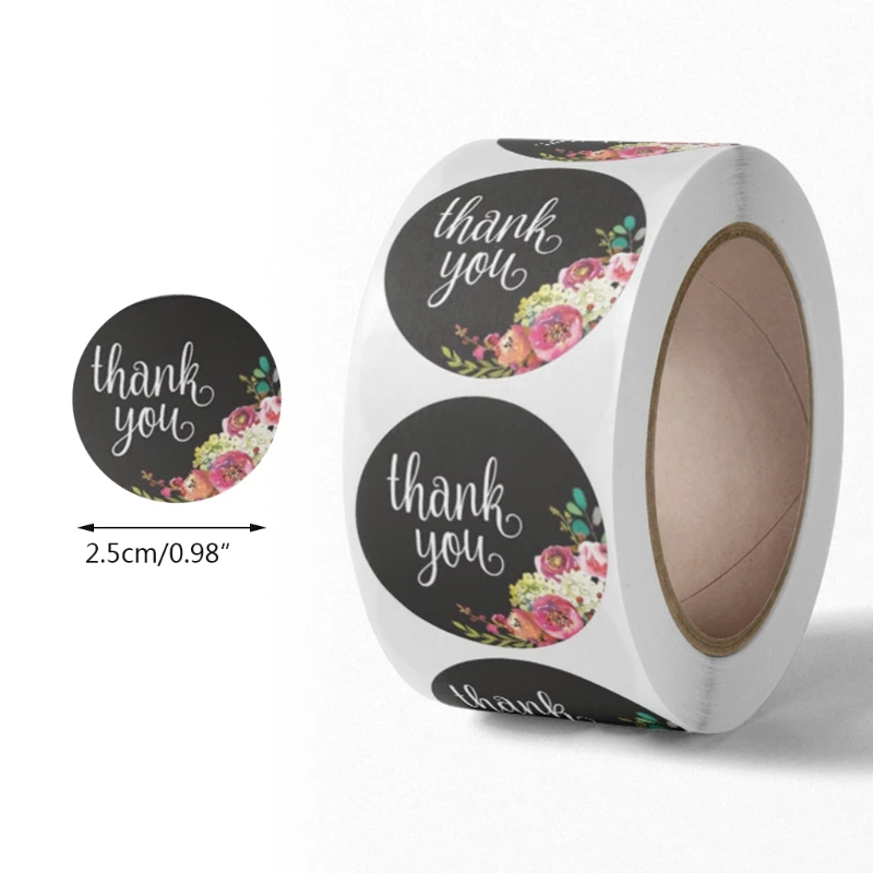 

Floral Thank You Stickers Roll 500Pcs Round Adhesive Seal Labels for Business Wedding Cards Gift Wrap DIY Decoration