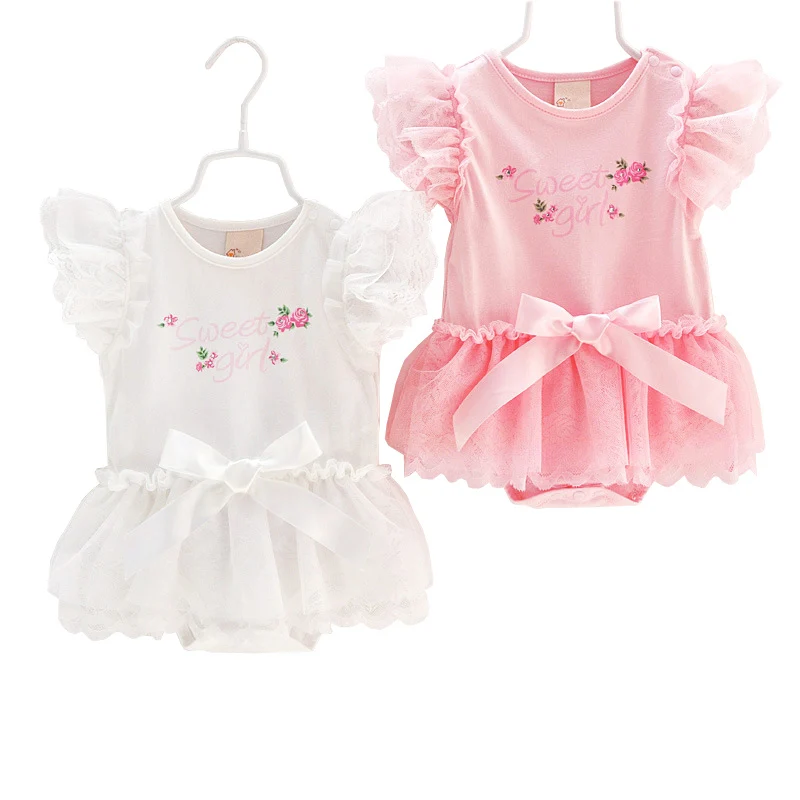 Летнее хлопковое боди для новорожденных девочек 1 предмет Кружевное принцессы