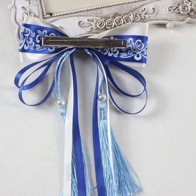 Retro Chinese Style Blue And White Porcelain Bows Ribbon Hairpin Women Hanfu Tassels Hair Accessories Children's Hair Clip images - 6