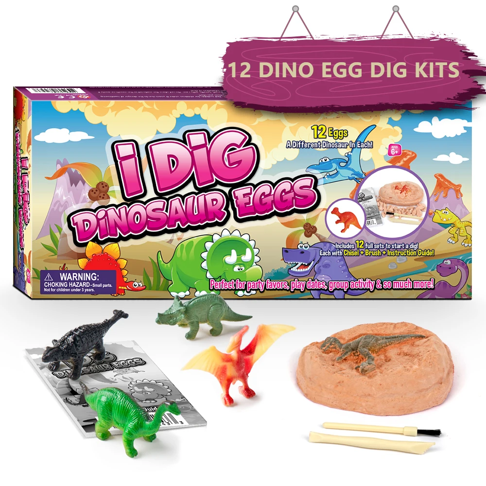 

12 x Dino Eggs Dig Up Dinosaur Figures Excavation Kit STEM Science Educational Toys for Children Gift