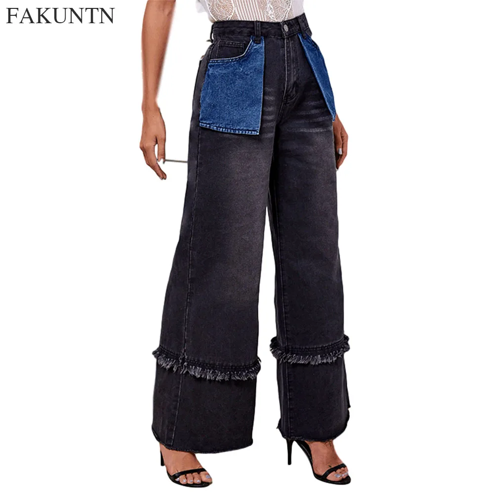 

High Waist Straight Jeans Woman Boyfriends Denim Pants 2020 Fashion Streetwear Vintage Black Flared Wide Leg Woman Jeans Pants