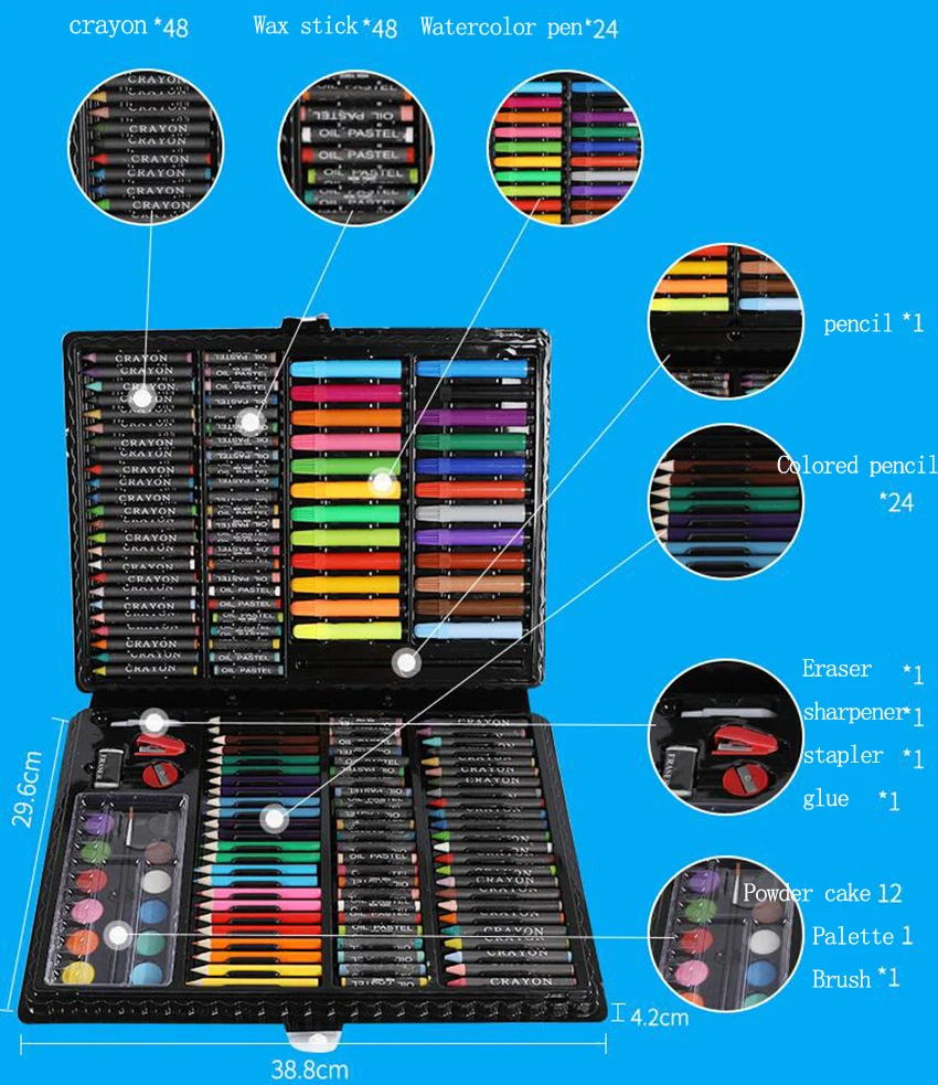 168pcs Drawing Art Set School Painting Pen Marker Watercolor Brush Pen For Kids Gift Box Art Supplies with logo