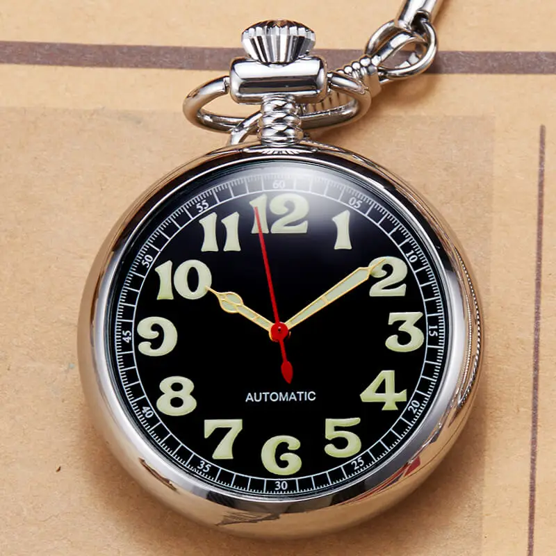 Серебристые карманные часы медные Автоматические Механические для мужчин и
