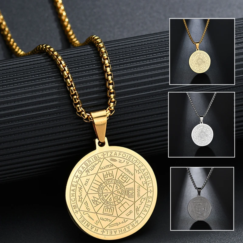 

31mm Religious Stainless Steel Pendant Round Totem Seals Angels Pendants Necklaces Unisex Gift Classic Trendy Jewelry