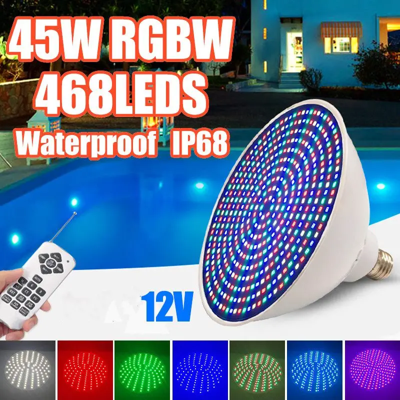 

45W RGB Swimming Pool Light with Remote Control RGB Underwater LED Light IP68 Submersible Led Lights E27 Garden Party Decoration