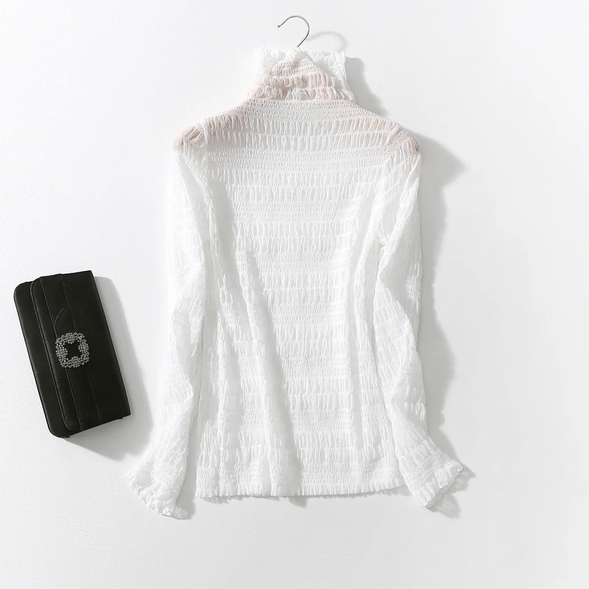 

autumn winters is New high grade white gauze fold the high necked blouse render women s clothing