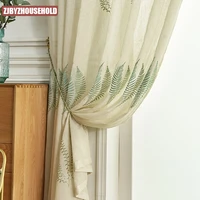 nordic curtains for living dining room bedroom fresh linen fabric green embroidery curtains finished product customization