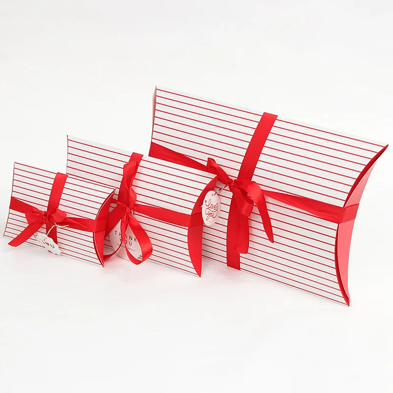 20 шт./лот новая коробка для подушек в полоску с бантом Подарочный пакет из
