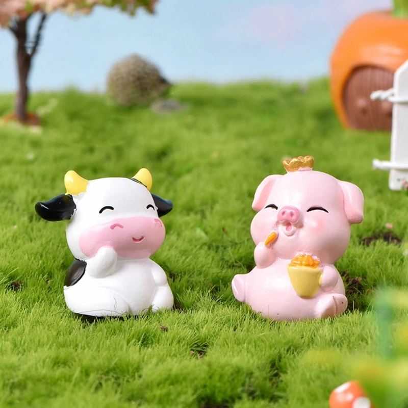 

4 Pcs Cute Cartoon Small Animal Micro Landscape Desktop Ornaments Resin Statue Creative Sculpture for Home Decor Indoor Art