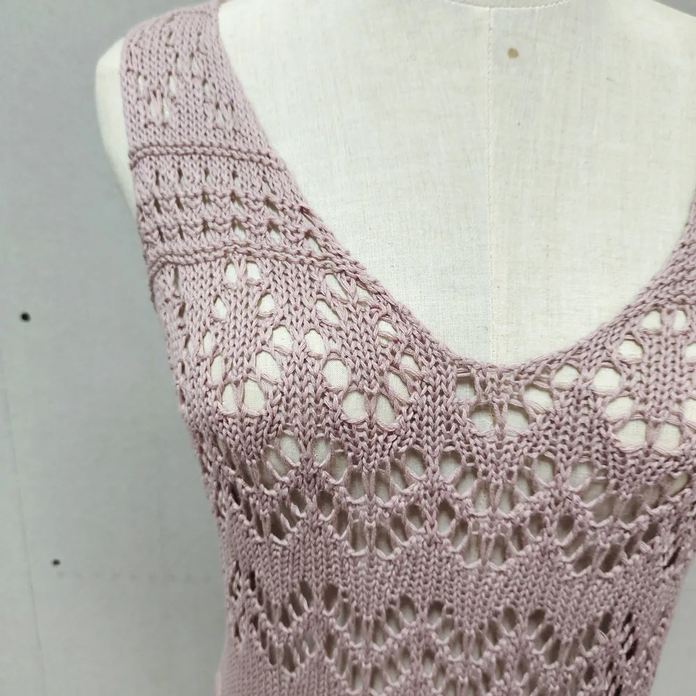 

New 2021 summer sleeveless sexy v neck maxi dress Women's knitted geometric figure hollow out beach long dress