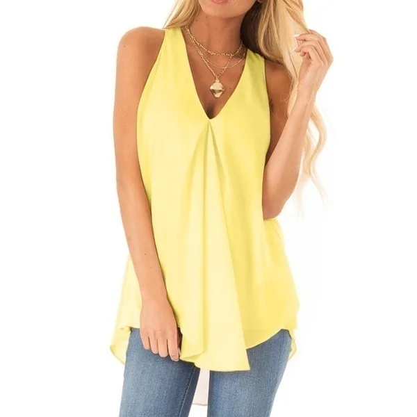 

HAOOHU Oversized T-shirt T-shirt women 2021 New Summer Solid Color Loose Casual Chiffon Sleeveless Top for Women