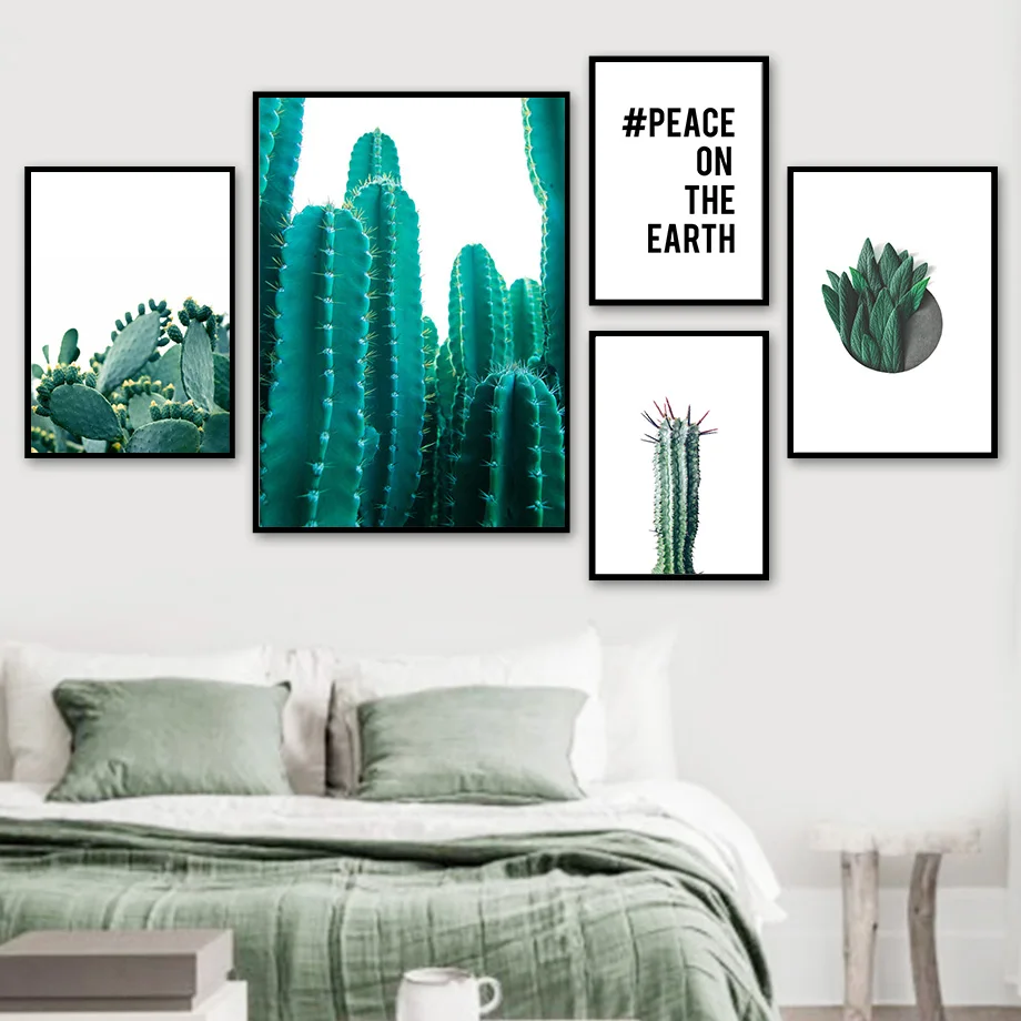

Cactus Tropical Plant Peace Quote Wall Art Canvas Painting Nordic Posters And Prints Wall Pictures For Living Room Home Decor
