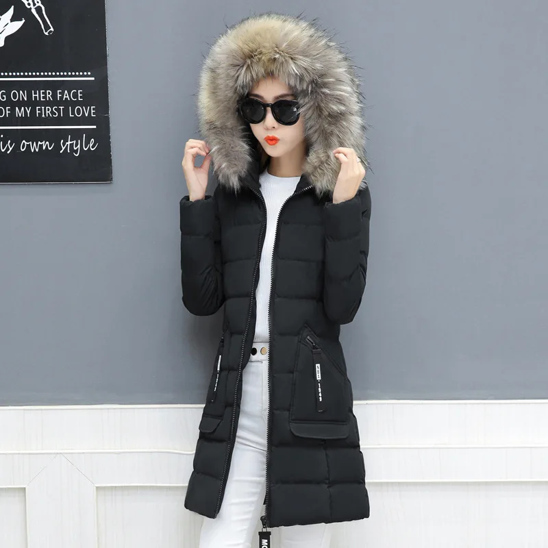 Пуховик с большим меховым воротником и хлопковой подкладкой Женская куртка
