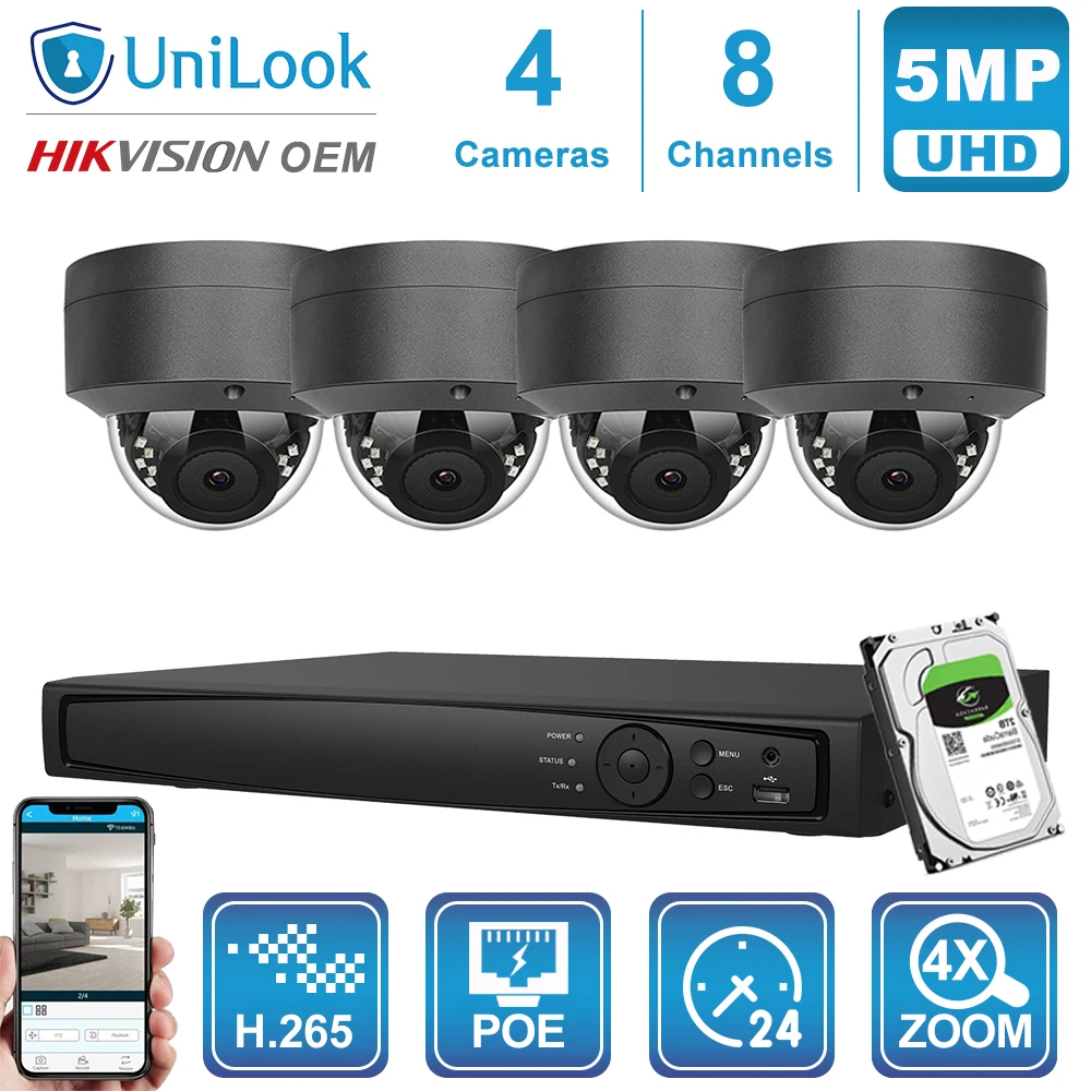 UniLook 8CH NVR 4/6/8 шт. 5 Мп серая ip-камера POE 4X Zoom уличная система безопасности 2 8-12 мм