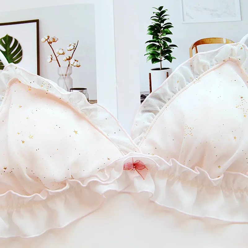 Комплект женского кружевного нижнего белья с оборками бесшовное нижнее белье |