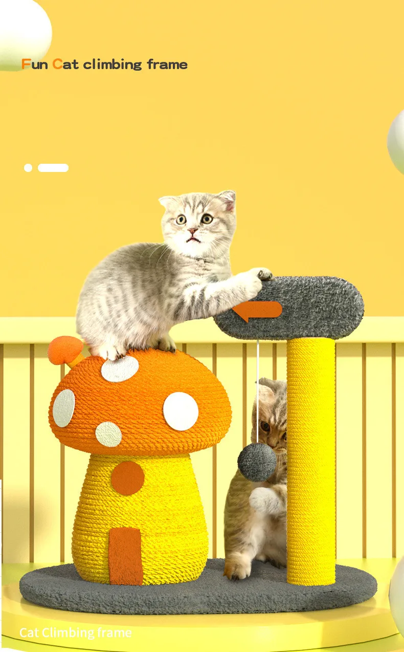 Buy Mushroom Cat Climbing Tree Frame Sisal Scratching Board Grinding Claw Kitten Jumping Platform Post Pet Toy on