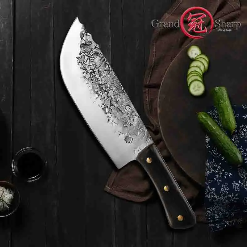 

Кованый нож ручной работы GRANDSHARP, 7,5 дюйма, нож для мяса и костей дюйма, для мяса, для охоты, кемпинга, слайсер, подарочная коробка