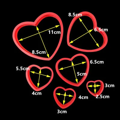 

6Pcs Heart Cookie Biscuit Fondant Cake Cutter Decor Tools Mold Sugar Crafts Set Plastic Cookie Cutter