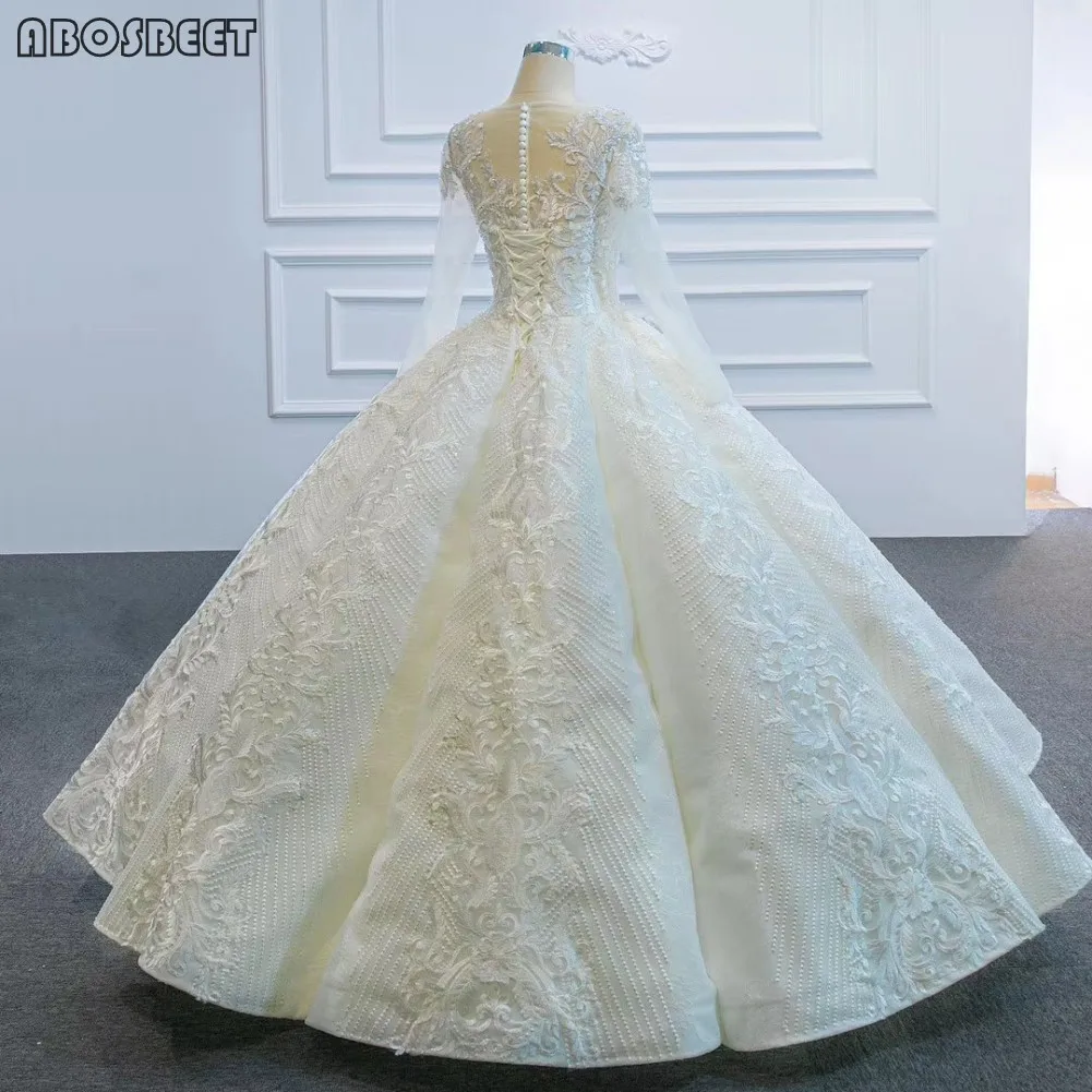 

Ball Gown Wedding Dress Long Sleeve Plus Size Wedding Gown Embroidery Lace with Beads Vestido De Noiva 2021 Floor Lenght