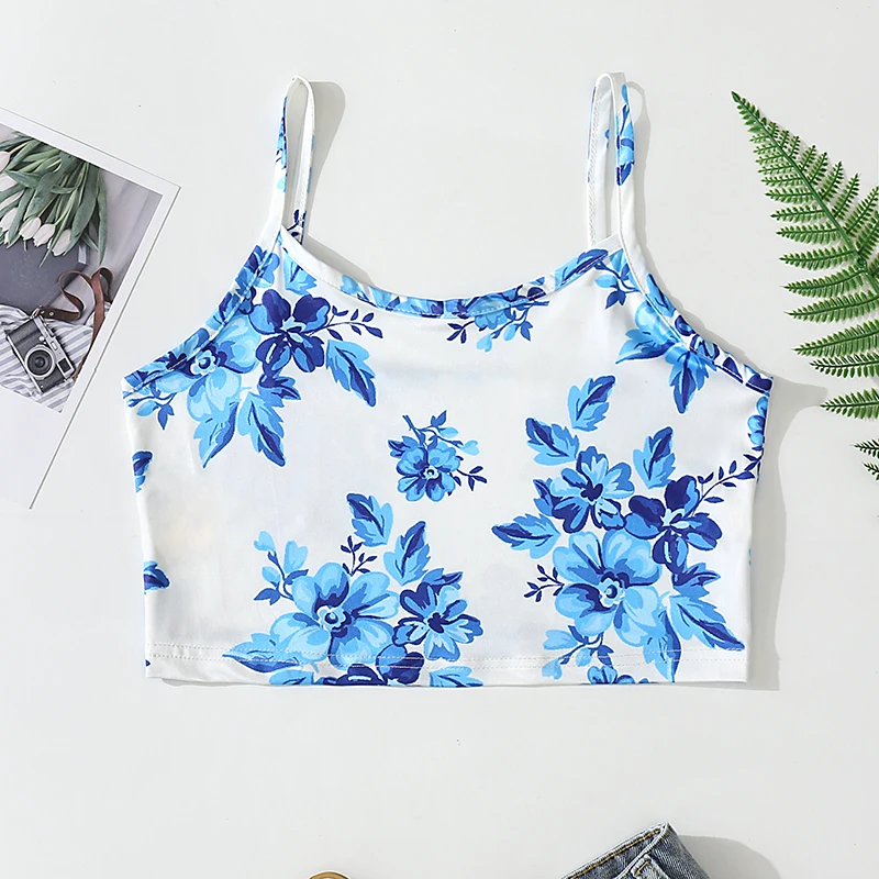 

New Women Ladies Summer Halter Floral Print Sleeveless Stylish Vest Tank Crop Tops Short Sling Chic Leopard Tops Hanging Belt