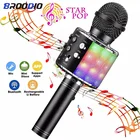 Портативный беспроводной микрофон для караоке, ручной микрофон для дома KTV со светодиодный Ной подсветкой и функцией записи для детей