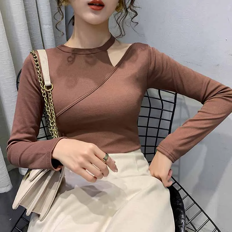 Осенняя Хлопковая женская блузка с длинным рукавом и О-образным вырезом