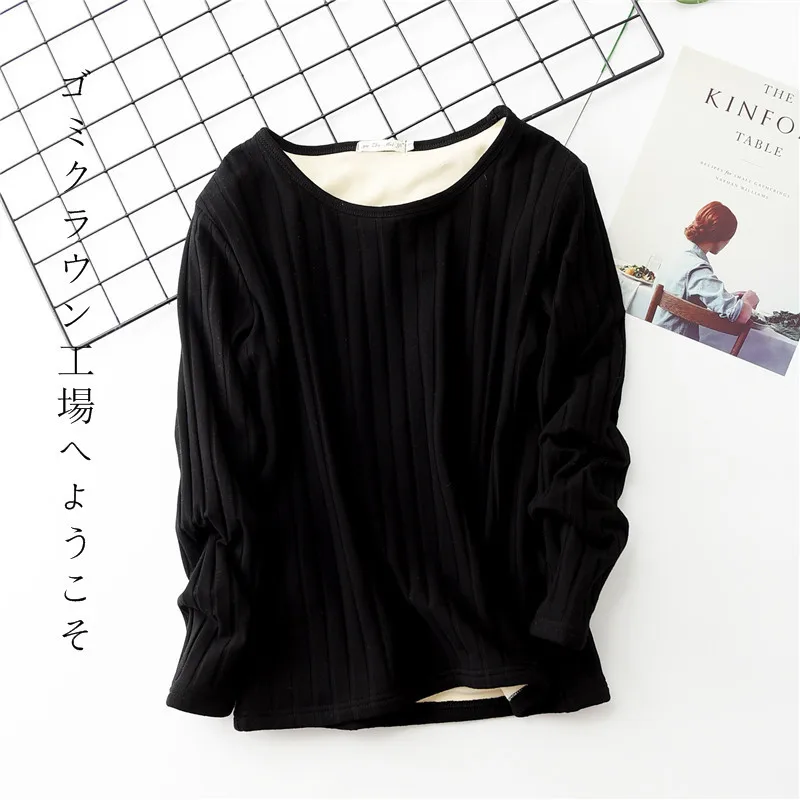 Women Fleece Thermal Underwear Velvet Tops Winter Warm Thick Undershirt Cotton Long Sleeves