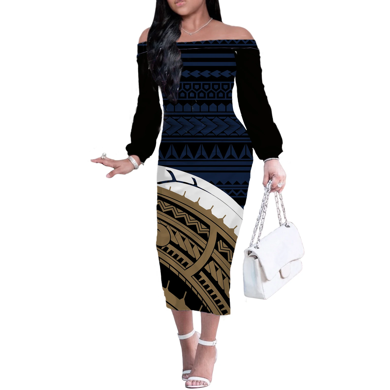 

NEW Polynesia Tribal Elegant Bodycon Dress Club Wear Summer Ladies Clothes Women Print Backless Off Shoulder Sheath Dress 2021