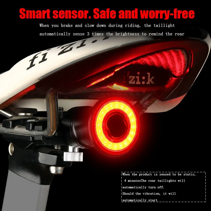 

Smart LED Bicycle Light Rear Back Mtb Road Brake Light Signal USB Rechargeable Red Cycling Lamp Latern Flash Taillight For Bike