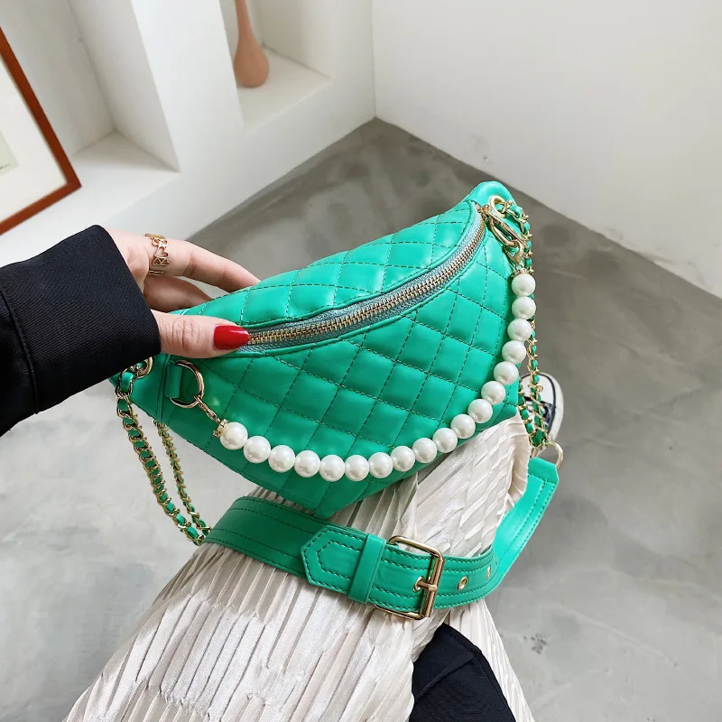 

Дизайнерская жемчужная цепочка для женщин, повседневные нагрудные Сумки из искусственной кожи для девушек, дамские сумочки через плечо для...