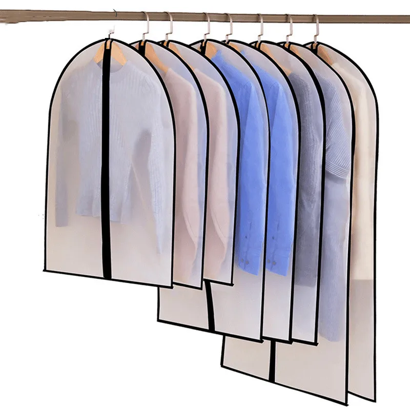 

6pcs/set Clothing Covers Clear Suit Bag Household Hanging-type Coat Suit Moth Proof Garment Bags Breathable Zipper Dust Cover