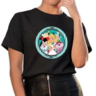 Футболка женская черная с принтом Алисы в стране чудес, Чеширского кота, белого кролика, красной королевы, безумного Шляпника, Харадзюку