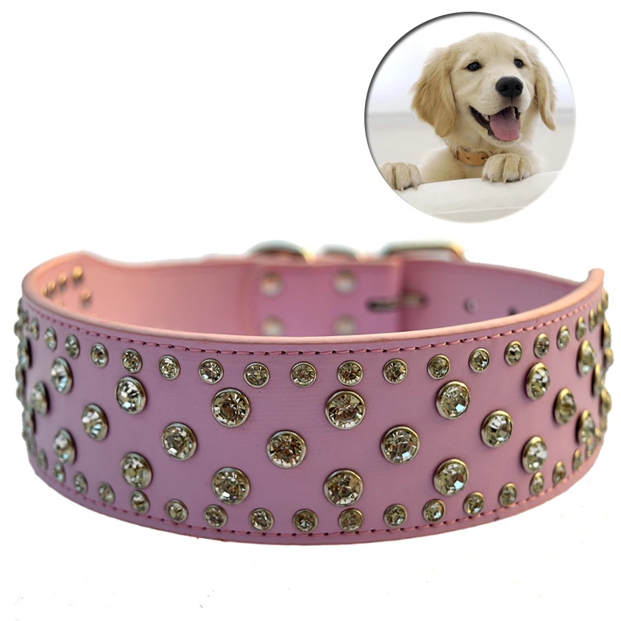 Мода Diamante мопс ошейник стразы для больших собак 2 дюймов широкий кожаный воротник для питбуль Товары для домашних животных для Животные большой Товары для собак