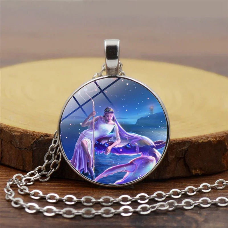 12 Созвездие Подвеска Ожерелье знаков зодиака стекло цепь из кабошона ожерелье