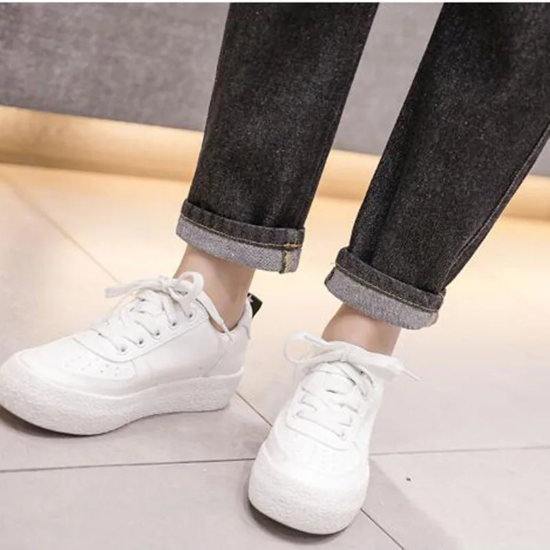 

Jeans Women Solid Denim Vintage Ankle-length All-match Casual Loose Student Simple High Waist Pockets Womens Trousers Daily Chic