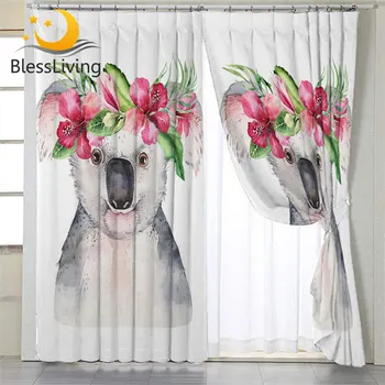 BlessLiving Koala Curtain for Living Room Garland Window Curtain Cartoon Gardinen Adorable Grommet Curtain 107x213cm Drop Ship 1