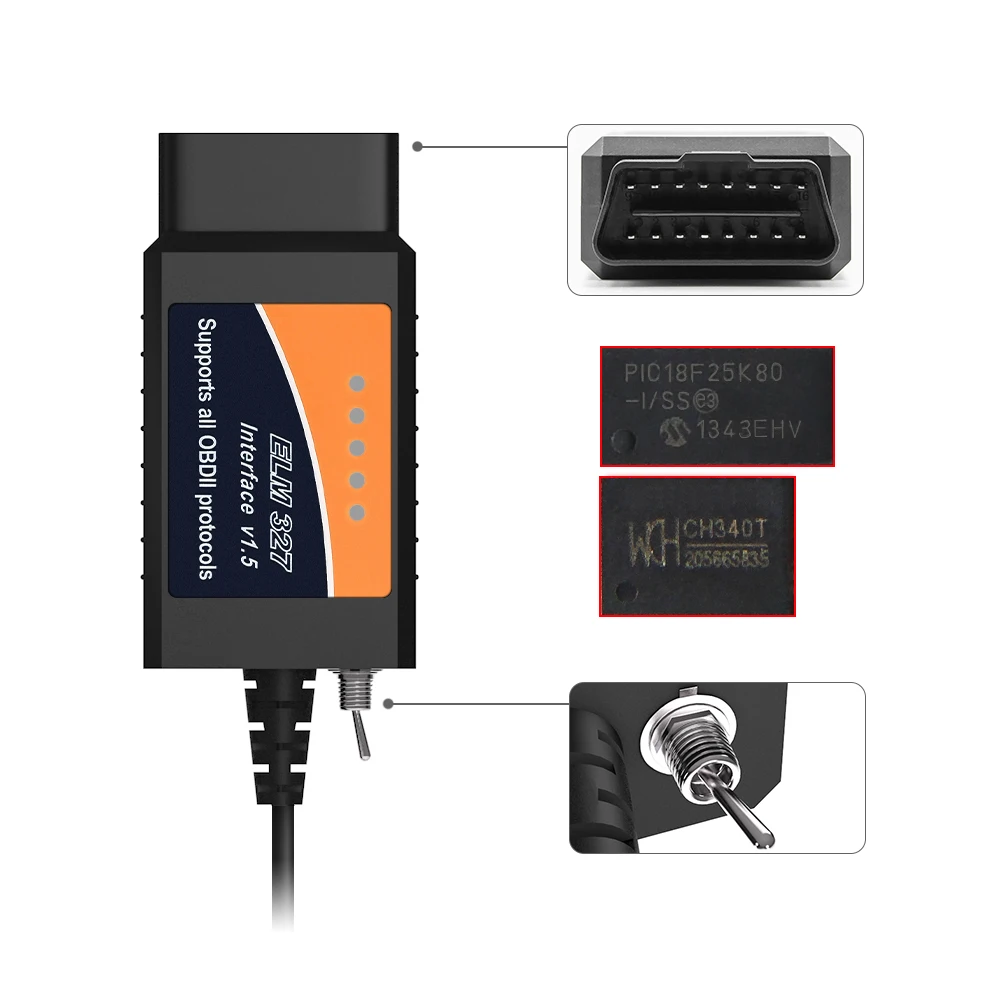 НОВЫЙ elm 327 V1.5 USB PIC18F25K80 CH340 для forscan Elmconfig диагностики автомобиля obd2 сканер elm327 usb HS