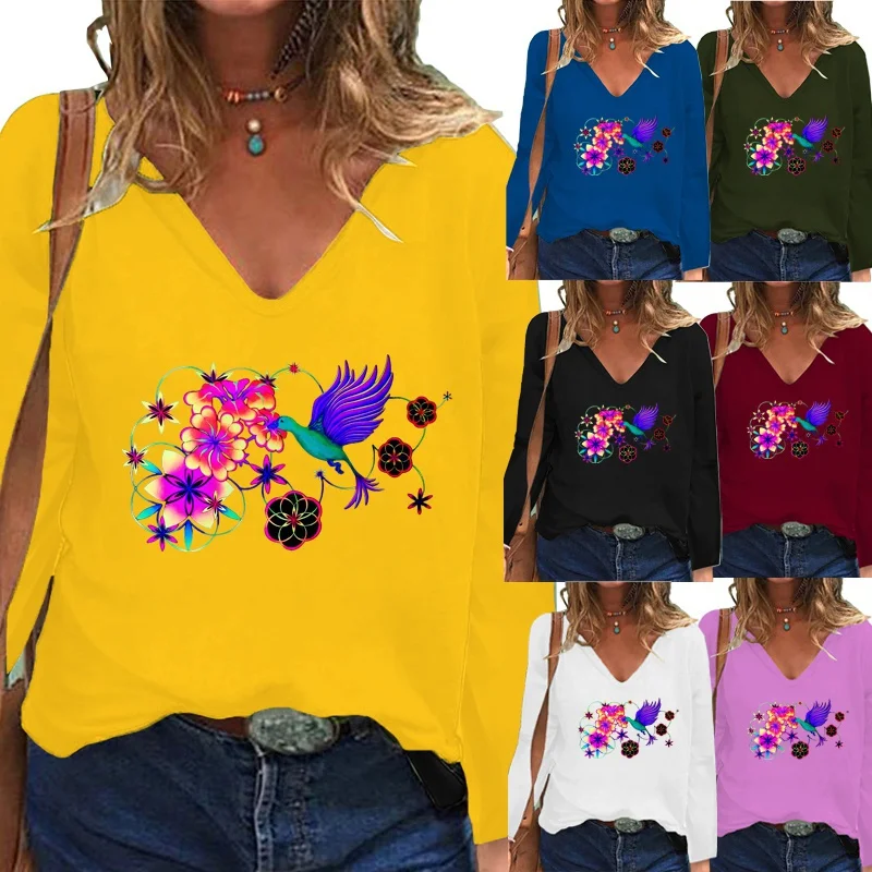 

Женская одежда, рубашка с принтом, элегантная Свободная Повседневная рубашка с длинным рукавом и V-образным вырезом, осенние и зимние топы