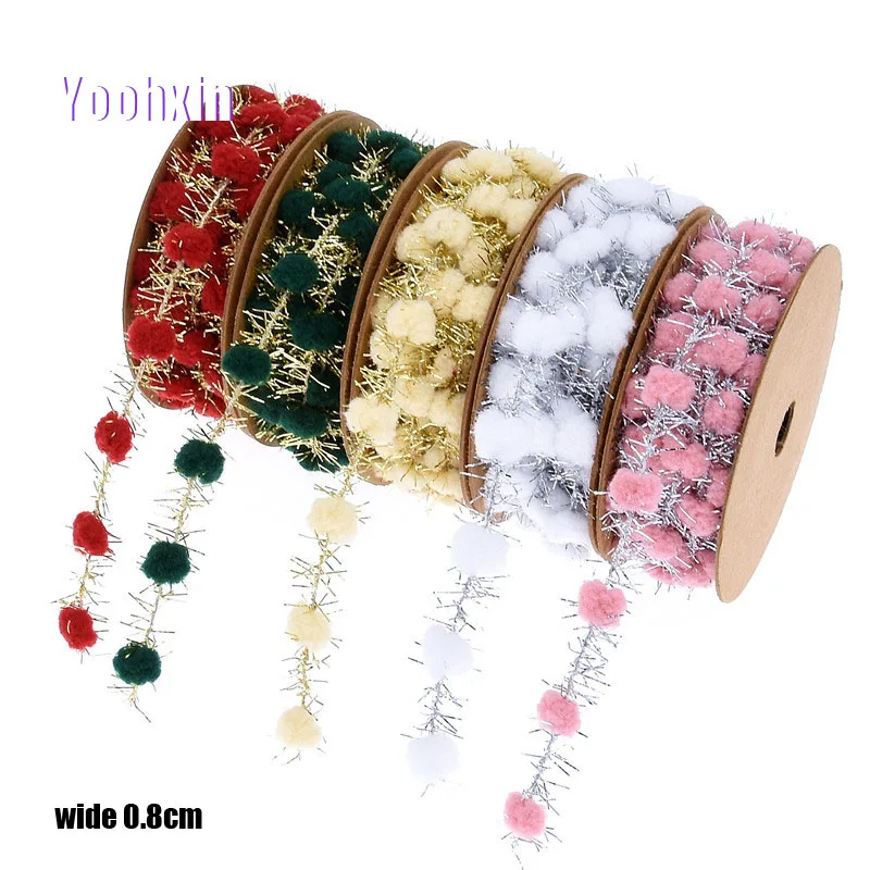

0.8CM Wide Mini gold silver pompom lace fabric trim ribbon DIY sewing applique Christmas gift decor