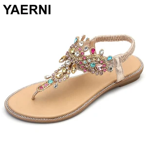 Женские сандалии yaerniwomen, женская обувь, стразы, стринги с цепочками, блестящая детская обувь, размеры 36-41