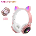 Беспроводные симпатичные наушники с кошачьими ушками, Bluetooth 5,0, гарнитура со светодиодной подсветкой, стерео музыкальный шлем, наушники со встроенным микрофоном, детский подарок