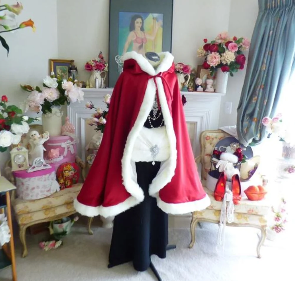 Hirigin зимняя женская Рождественская Вельветовая однотонная плотная накидка Mrs Santa