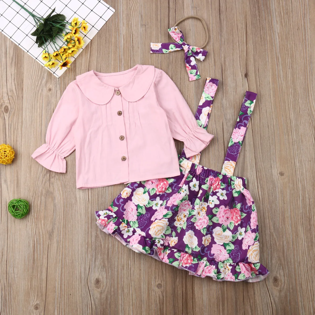 Комплект одежды для маленьких девочек рубашка с отложным воротником и длинным