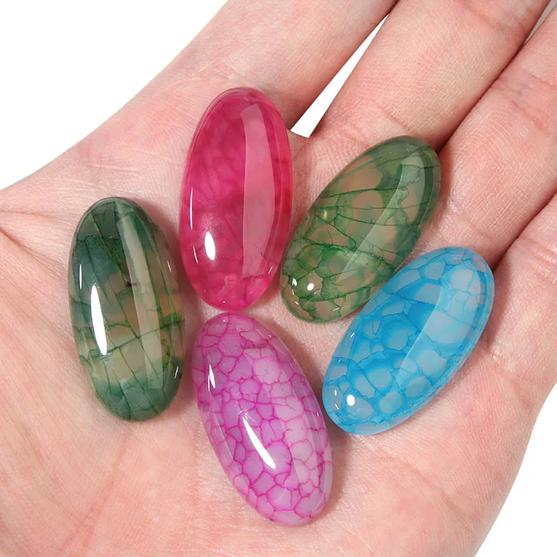 2/5pcs Natural Stone Scale Strips Oval Flatback Green/Blue/Rose 15x30mm Agate Spacer Cabochon For DIY Jewelry Making Accessories - купить по
